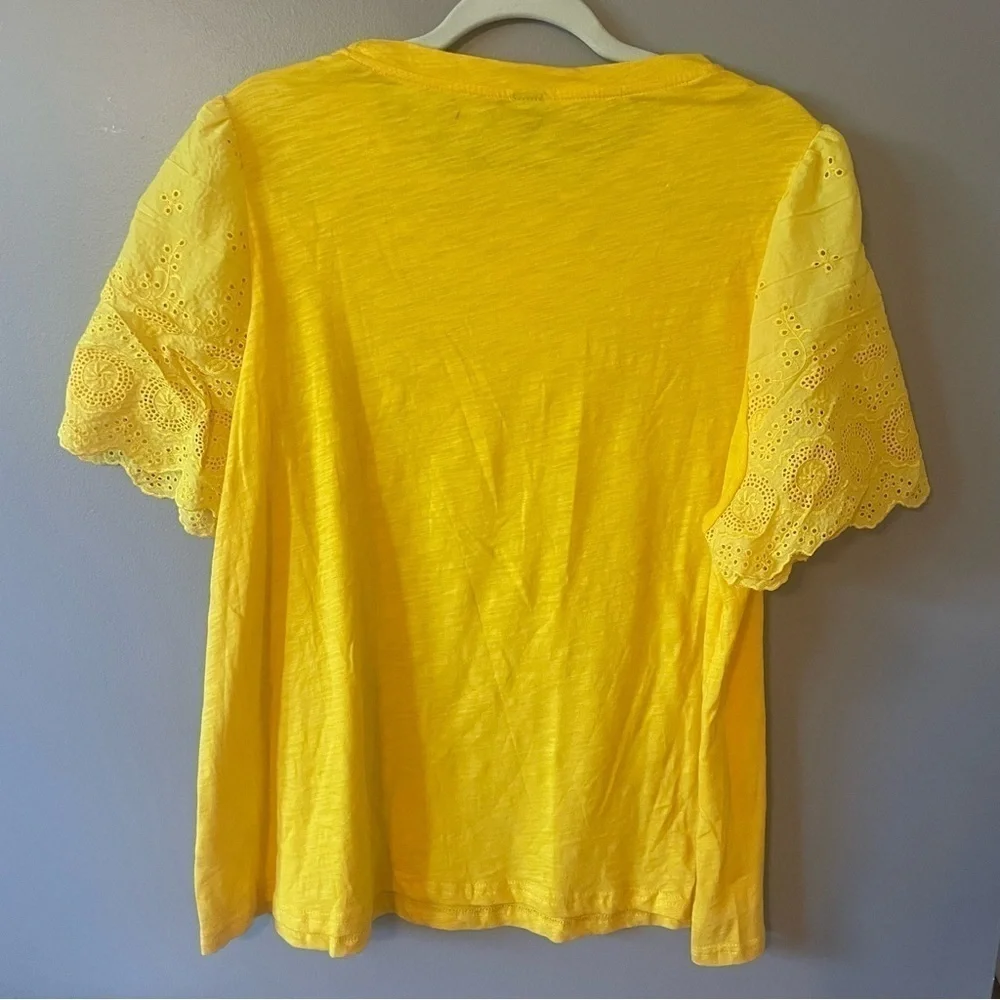 Emery Rose Women's Yellow Eyelet Embroidered Sleeves Short Sleeve Shirt Size 2XL